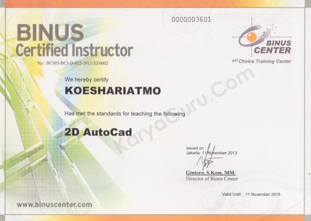 2D AutoCAD Binus Certified Instructor