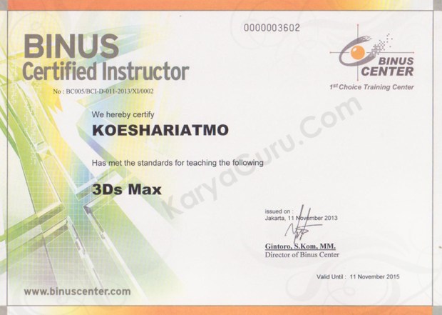 3DSMAX Binus Certified Instructor