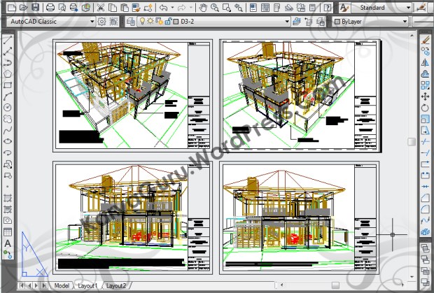 3D Modeling AutoCAD Rumah Tinggal Bertingkat 2 Lantai di daerah Bogor