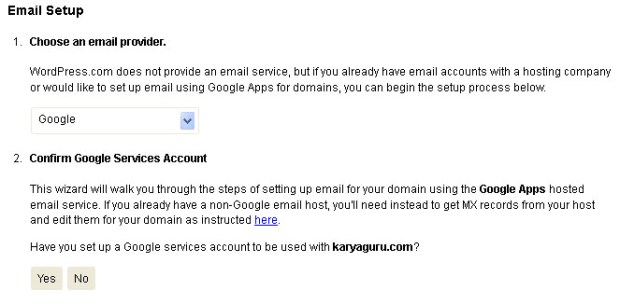Wordpress  Email Setup Google