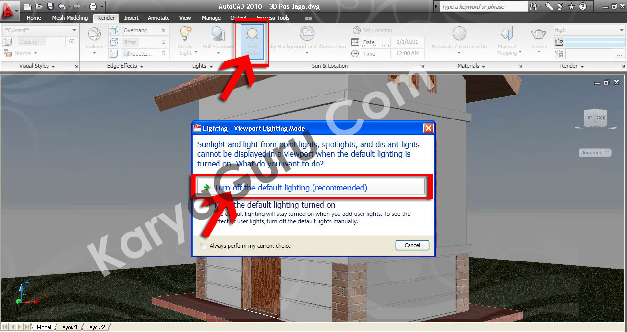 31. Sun Status – Turn off the default lighting AutoCAD