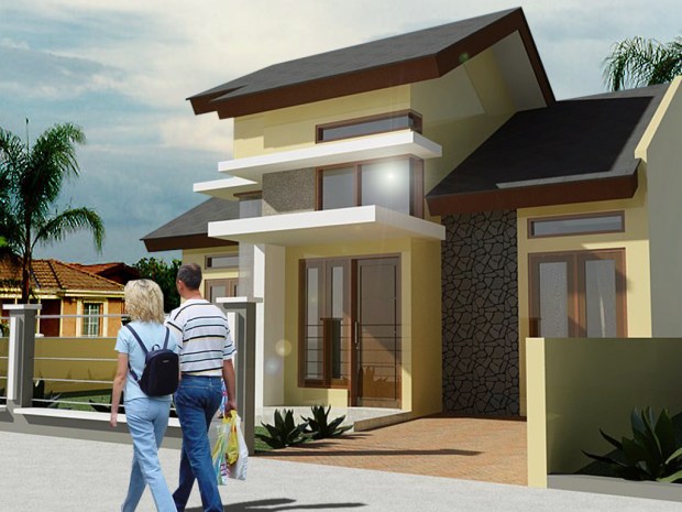 render autocad rumah edit tambah background orang pohon