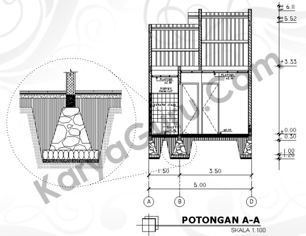 pondasi batu kali - gambar potongan rumah tinggal