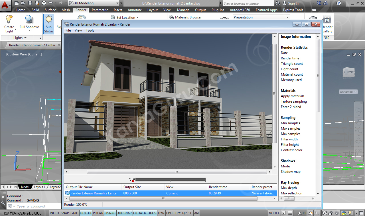 Render AutoCAD Exterior Rumah 2 Lantai