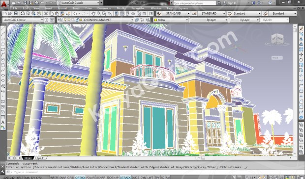 screenshot autocad 3d model rumah tinggal klasik 1