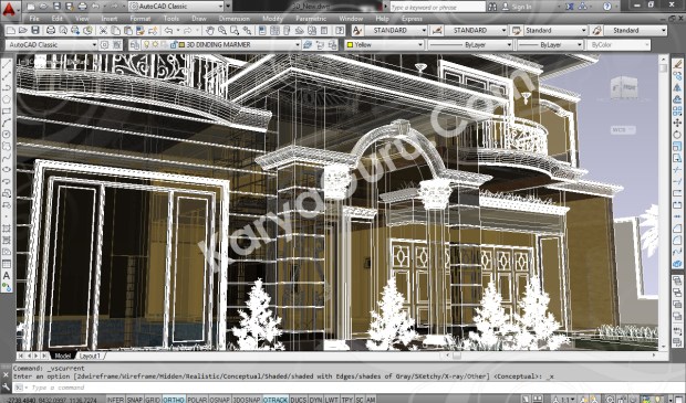 screenshot autocad 3d model rumah tinggal klasik 3