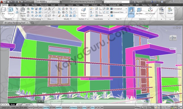 kursus autocad 3d modeling rumah minimalis camera 2