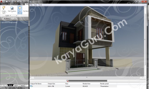 3d rendering autocad rumah minimalis 2 lantai