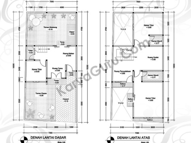 denah rumah 2 lantai