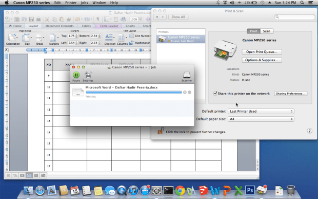 MsOffice Printer CanonMP250 Os X MountainLion Lenovo ThinkPad R400