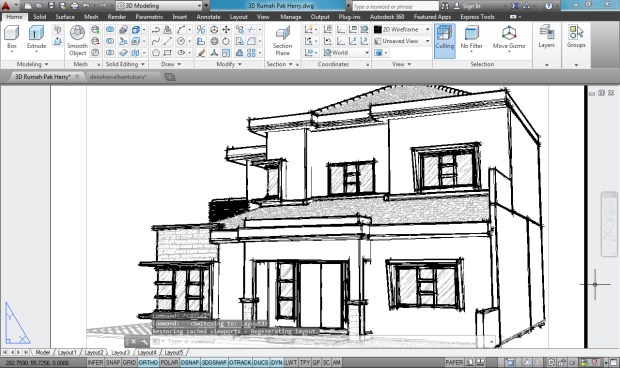 3D AutoCAD Sketchy Rumah Tinggal 2 Lantai - Camera3