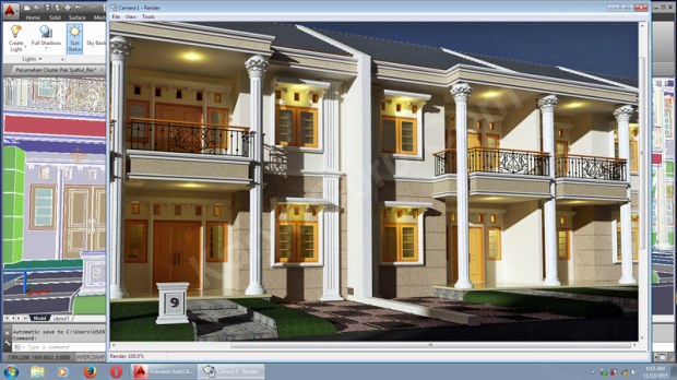 3D Render AutoCAD Desain Rumah 2 Lantai Cluster TownHouse Klasik