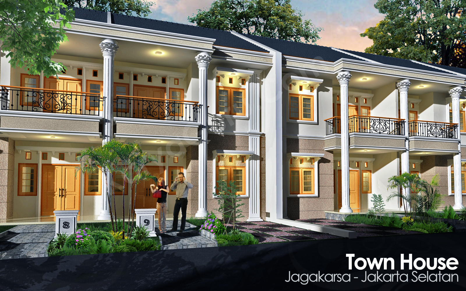 Desain TownHouse AutoCAD 3D Modeling Render + Photoshop Image Editing