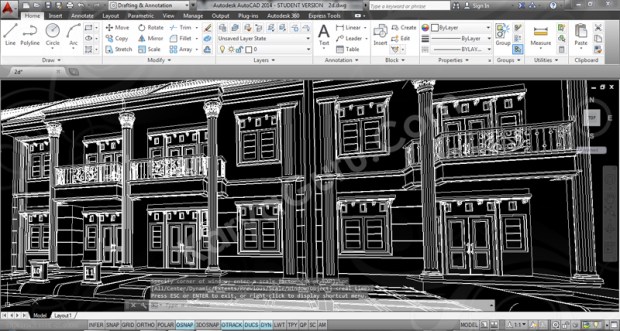 Perspective AutoCAD Desain Rumah 2 Lantai Cluster TownHouse Klasik