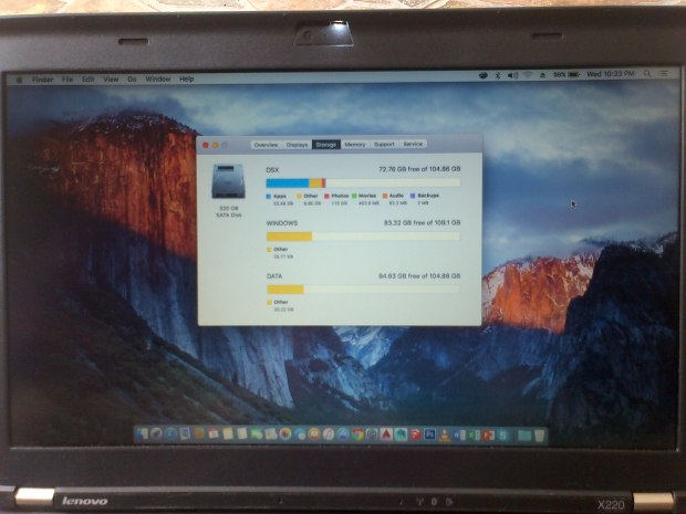 Jual Laptop Hackintosh Harddisk 320GB Partisi OSX Windows Data Lenovo Thinkpad X220