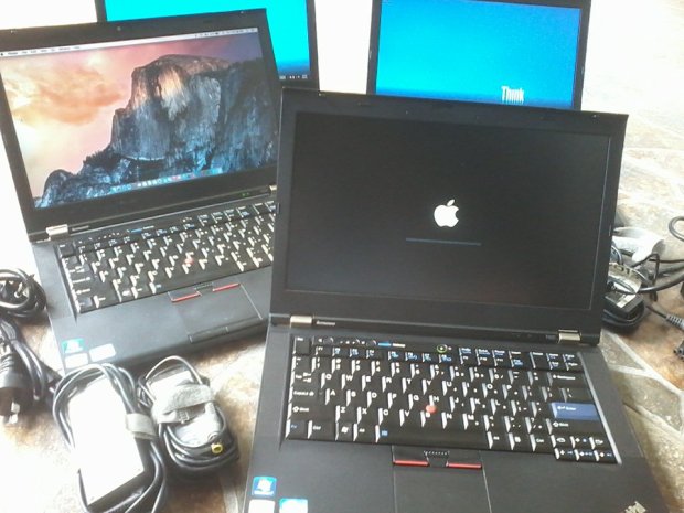 Jasa Install Hackintosh Lenovo Thinkpad T420 Mac OSX ElCapitan Yosemite & Windows 7 Booting Apple Logo Putih Background Hitam