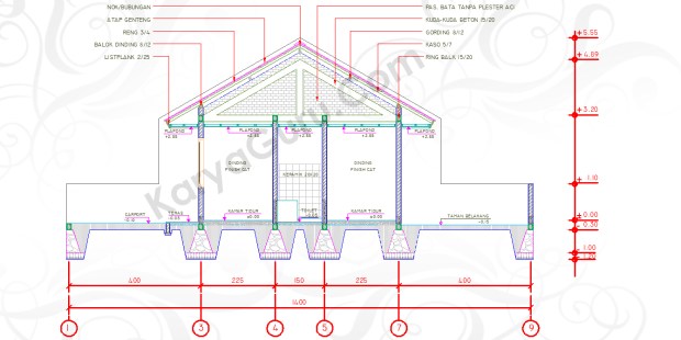 DIMENSI AS LEVEL - Tutorial Belajar AutoCAD Gambar Kerja Potongan C-C Rumah Tinggal ShopDrawing Section