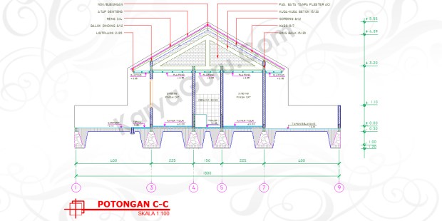 JUDUL GAMBAR - Tutorial Belajar AutoCAD Gambar Kerja Potongan C-C Rumah Tinggal ShopDrawing Section