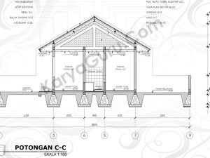 Tutorial Belajar AutoCAD Gambar Kerja Potongan C-C Rumah Tinggal ShopDrawing Section