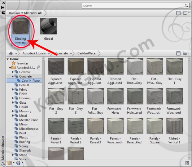 07-dinding-menara-concrete-cast-in-place-exposed-aggregate-medium-material-browser-tutorial-autocad
