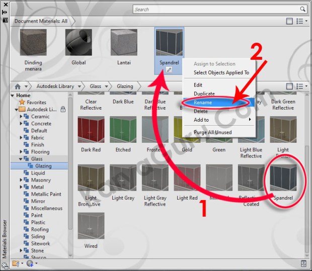 12-lass-glazing-spandrel-rename-material-browser-tutorial-autocad-3d