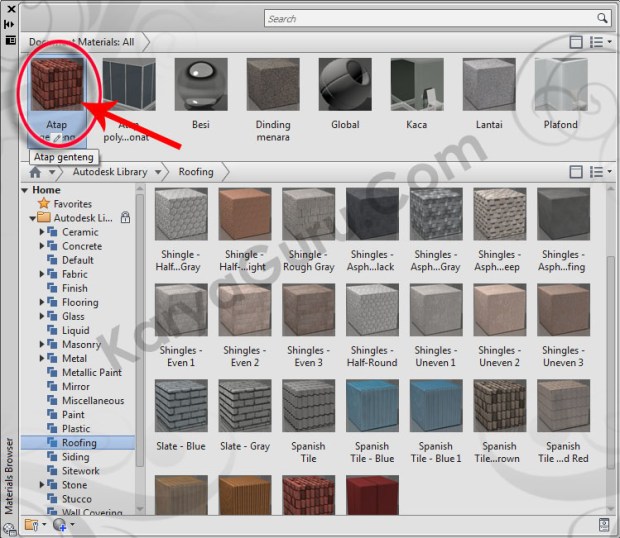 25-atap-genteng-roofing-spanish-tile-red-3-material-browser-tutorial-autocad-3d