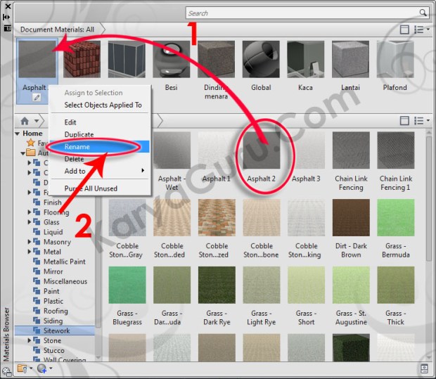 27-site-work-asphalt-2-rename-material-browser-tutorial-autocad-3d