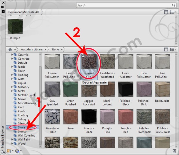 32-stone-exposed-aggregate-material-browser-tutorial-autocad-3d