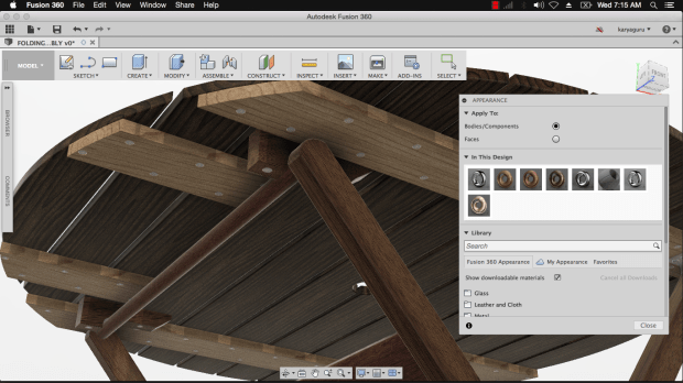 Appearance Material Autodesk Fusion360 - Wood Folding Table KaryaGuruCenter