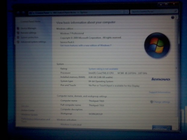 Win7Pro64 Lenovo Thinkpad T410 Core i5 M560 DualVGA NvidiaQuadroNVS3100M IntelHD