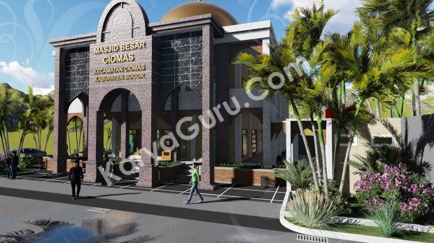 rendering 3d masjid ciomas bogor tampak depan kanan
