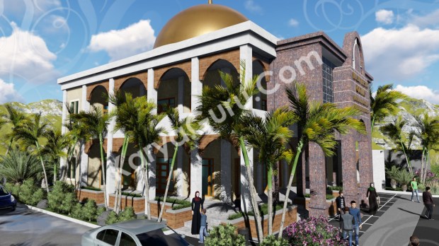rendering 3d masjid ciomas bogor tampak depan kiri