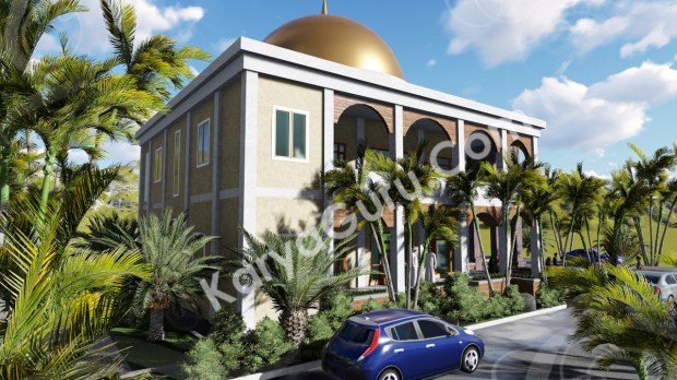 rendering 3d masjid ciomas bogor tampak samping belakang