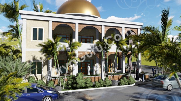 rendering 3d masjid ciomas bogor tampak samping