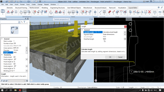 Tutorial BIM Allplan - Panjang Actual Tulangan Utama Pelat Lantai