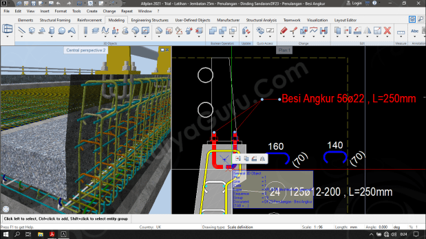 Penempatan Posisi Besi Angkur Tiang Sandaran Jembatan - Allplan Engineering