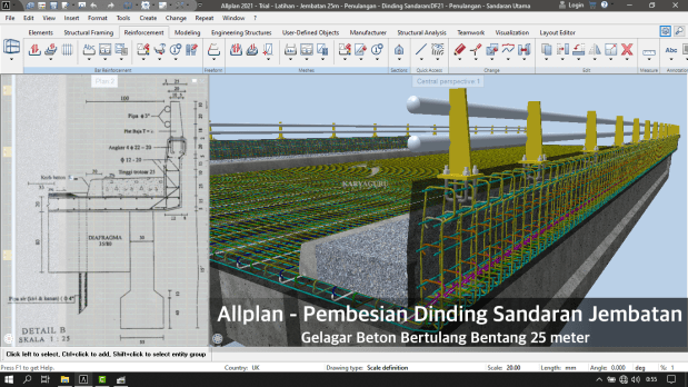 Tutorial BIM Allplan 2021 - Pembesian Dinding Jembatan Gelagar Beton Bertulang 25m