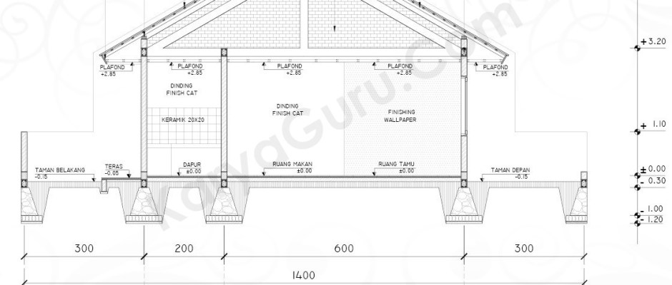 Tutorial Belajar AutoCAD Gambar Kerja Potongan D-D Rumah Tinggal ShopDrawing Section
