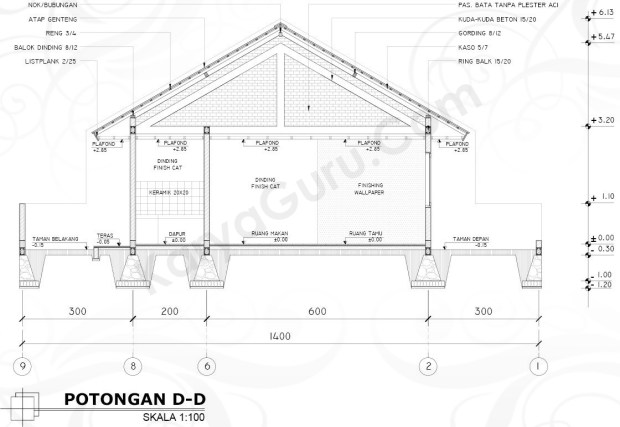 Tutorial Belajar AutoCAD Gambar Kerja Potongan D-D Rumah Tinggal ShopDrawing Section