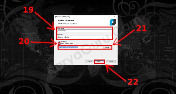 Memasukan serial number nanoCAD Free