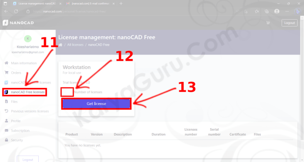 Mendapatkan Lisensi Gratis nanoCAD Free