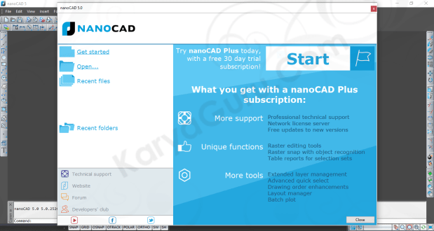 Tampilan antarmuka nanoCAD Free